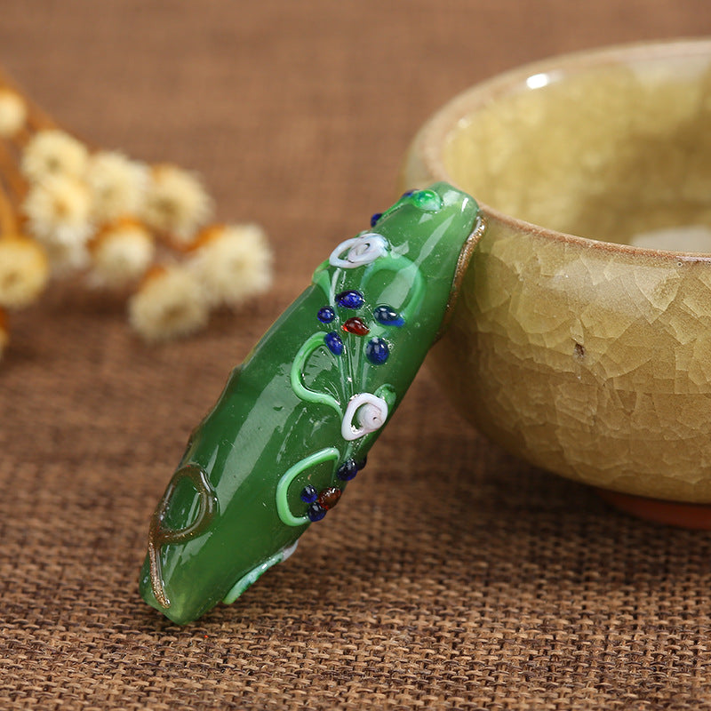 Vintage Filigreeing Barrel Lampwork Glass Beads 13x42mm 10pcs 6
