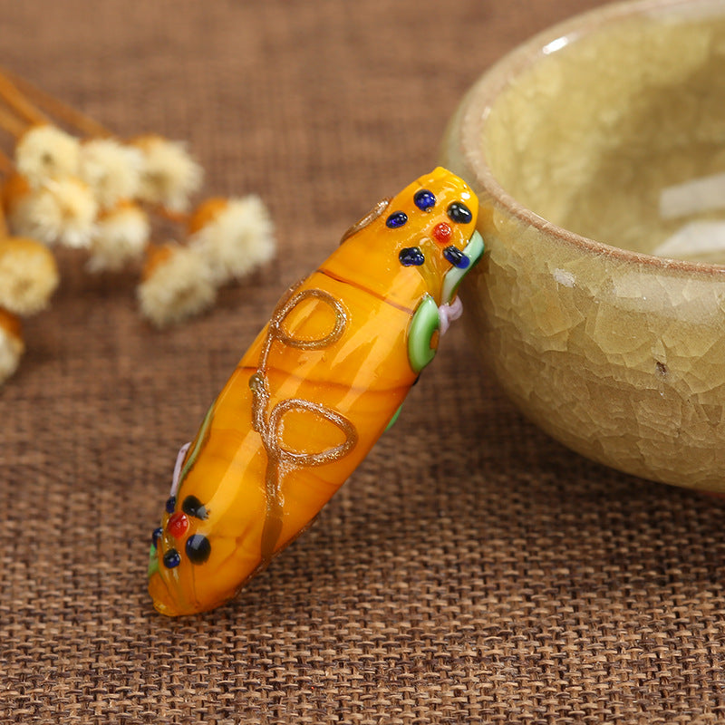 Vintage Filigreeing Barrel Lampwork Glass Beads 13x42mm 10pcs 12