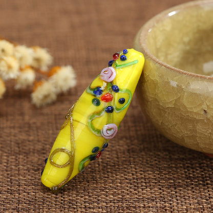 Vintage Filigreeing Barrel Lampwork Glass Beads 13x42mm 10pcs 9