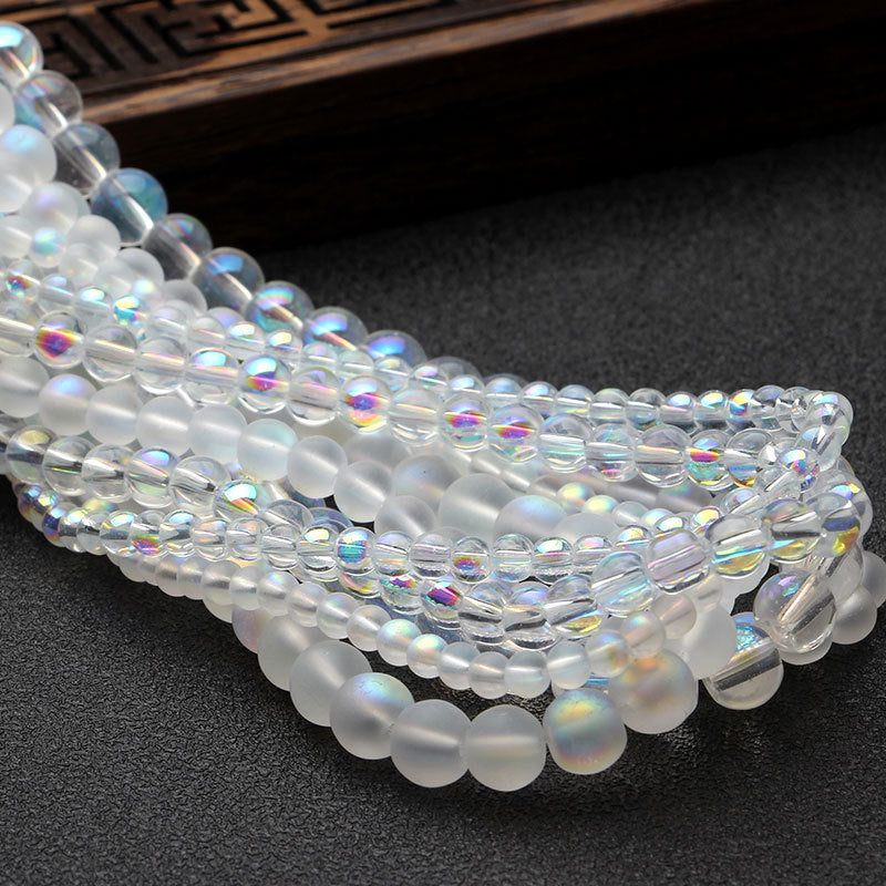Moonlight White Transparent Frosted Glass Beads 4-8mm 50pcs 2