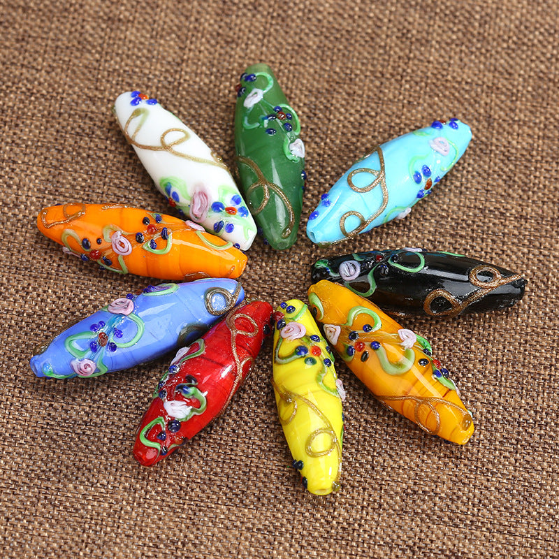 Vintage Filigreeing Barrel Lampwork Glass Beads 13x42mm 10pcs