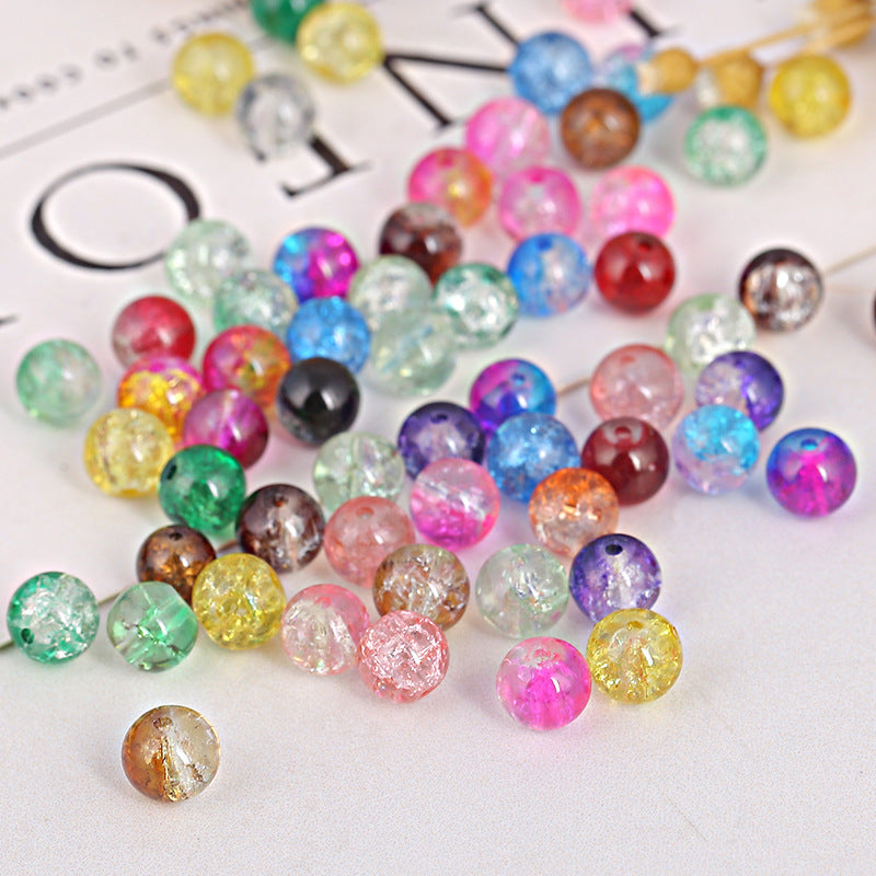 Crackle Glass Beads Round 10mm Dual Color Mixed 80pcs
