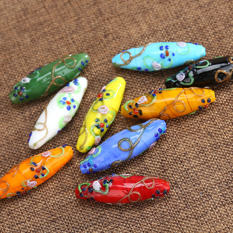 Vintage Filigreeing Barrel Lampwork Glass Beads 13x42mm 10pcs 3