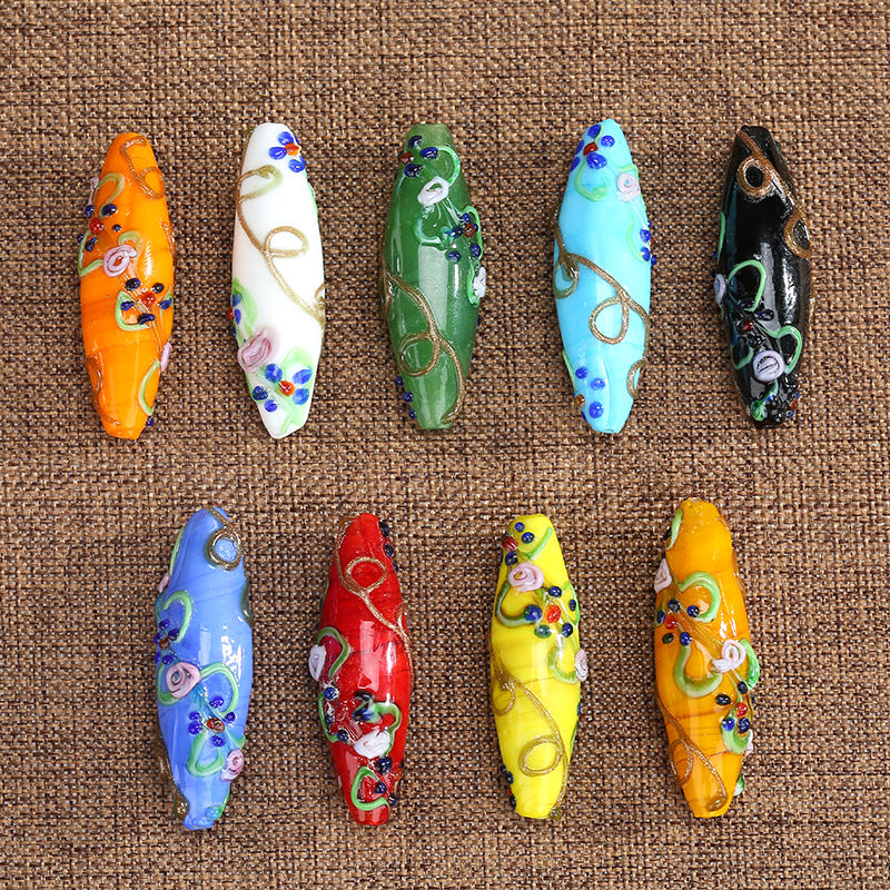 Vintage Filigreeing Barrel Lampwork Glass Beads 13x42mm 10pcs 2