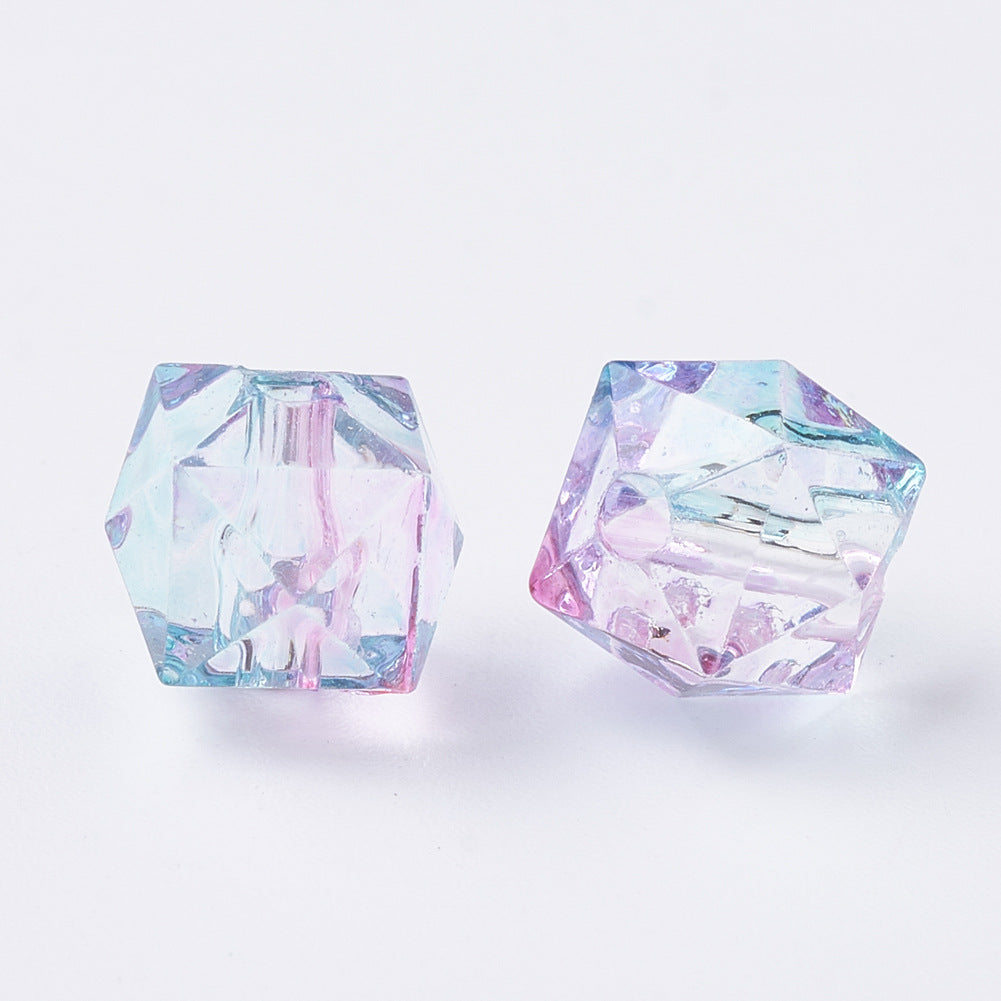 Spray Painted Polygon Acrylic Beads 8mm Two-Color Mix 100pcs 7