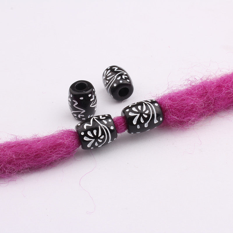 Fireworks Patterned Acrylic Beads 10x12mm Black White Plastic 100pcs 3