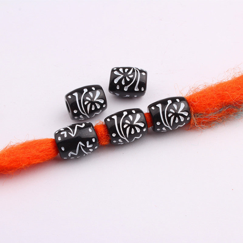 Fireworks Patterned Acrylic Beads 10x12mm Black White Plastic 100pcs 5