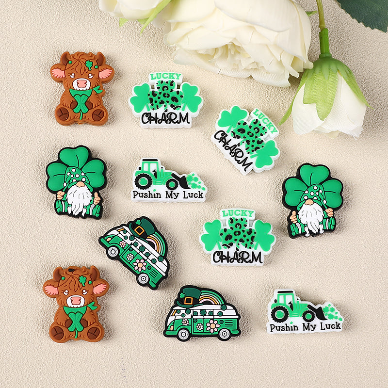 Silicone Focal Beads Saint Patrick Day Clover Lucky Charm 10pcs 7