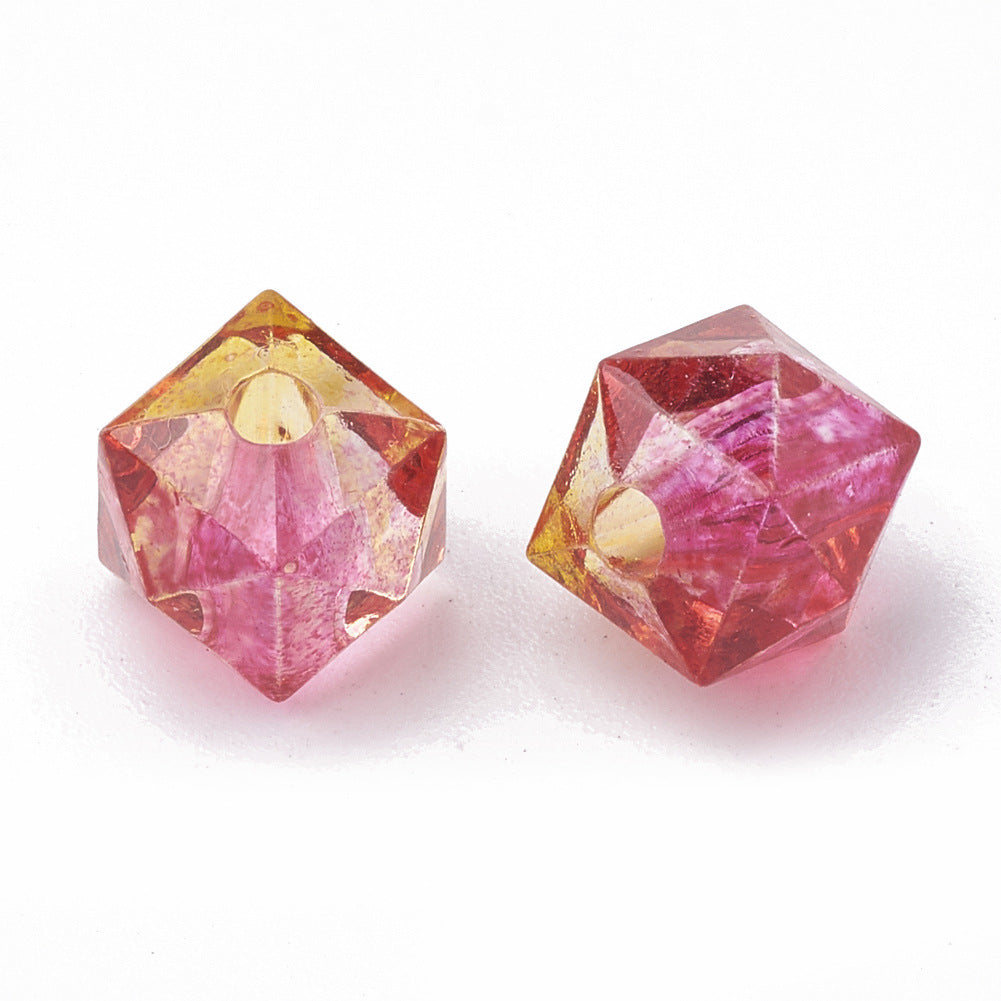 Spray Painted Polygon Acrylic Beads 8mm Two-Color Mix 100pcs 10