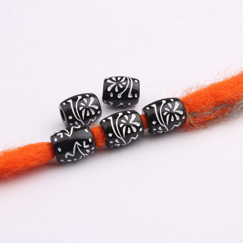 Fireworks Patterned Acrylic Beads 10x12mm Black White Plastic 100pcs