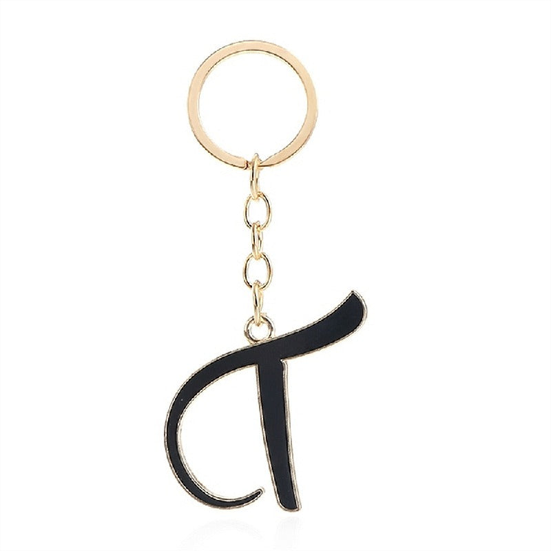Metal Fashion Letter Keychain Black and Gold Script Design 24