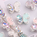 3pcs 20mm Irregular Crystal Rhinestone Butterfly Beads Silver Tone 4