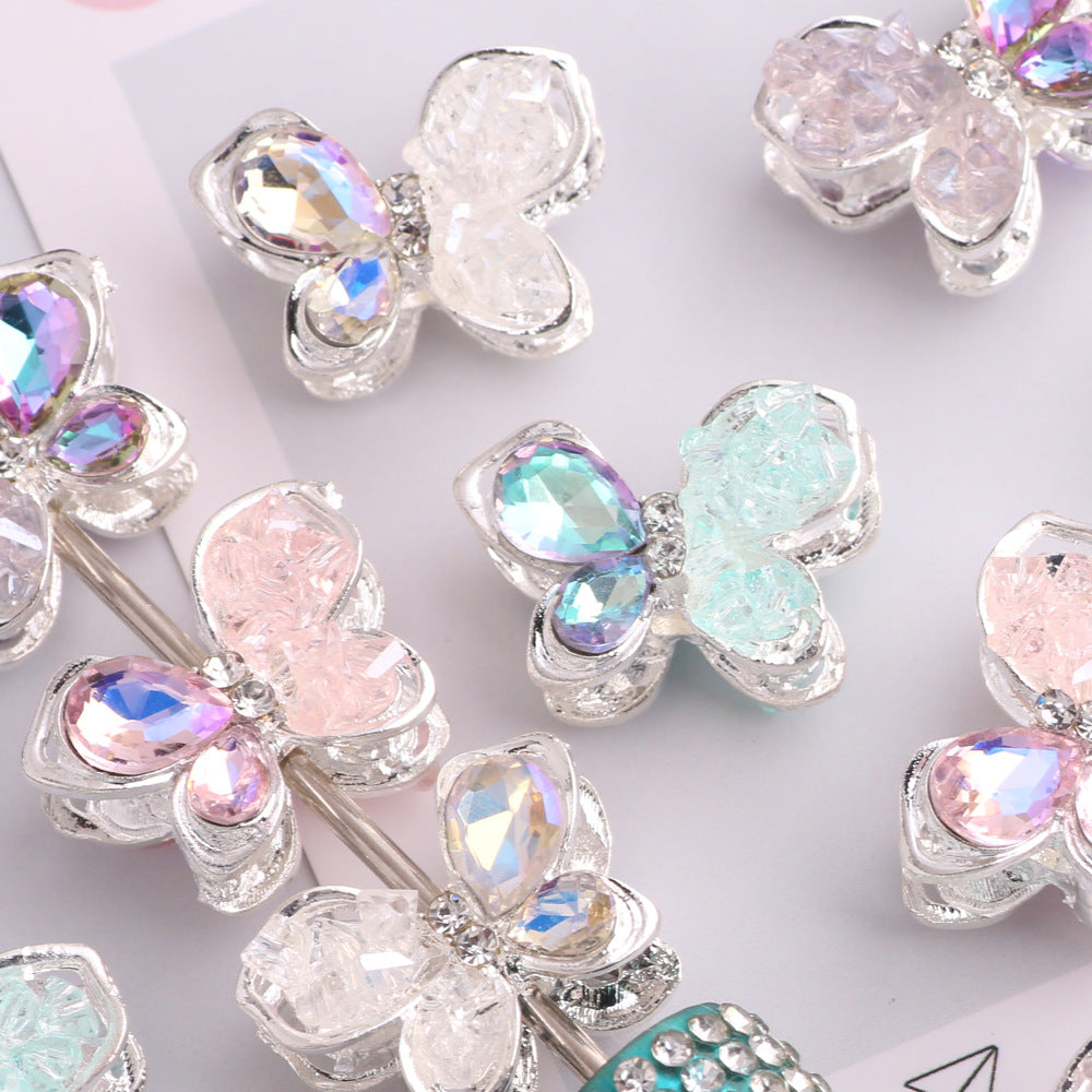 3pcs 20mm Irregular Crystal Rhinestone Butterfly Beads Silver Tone 4