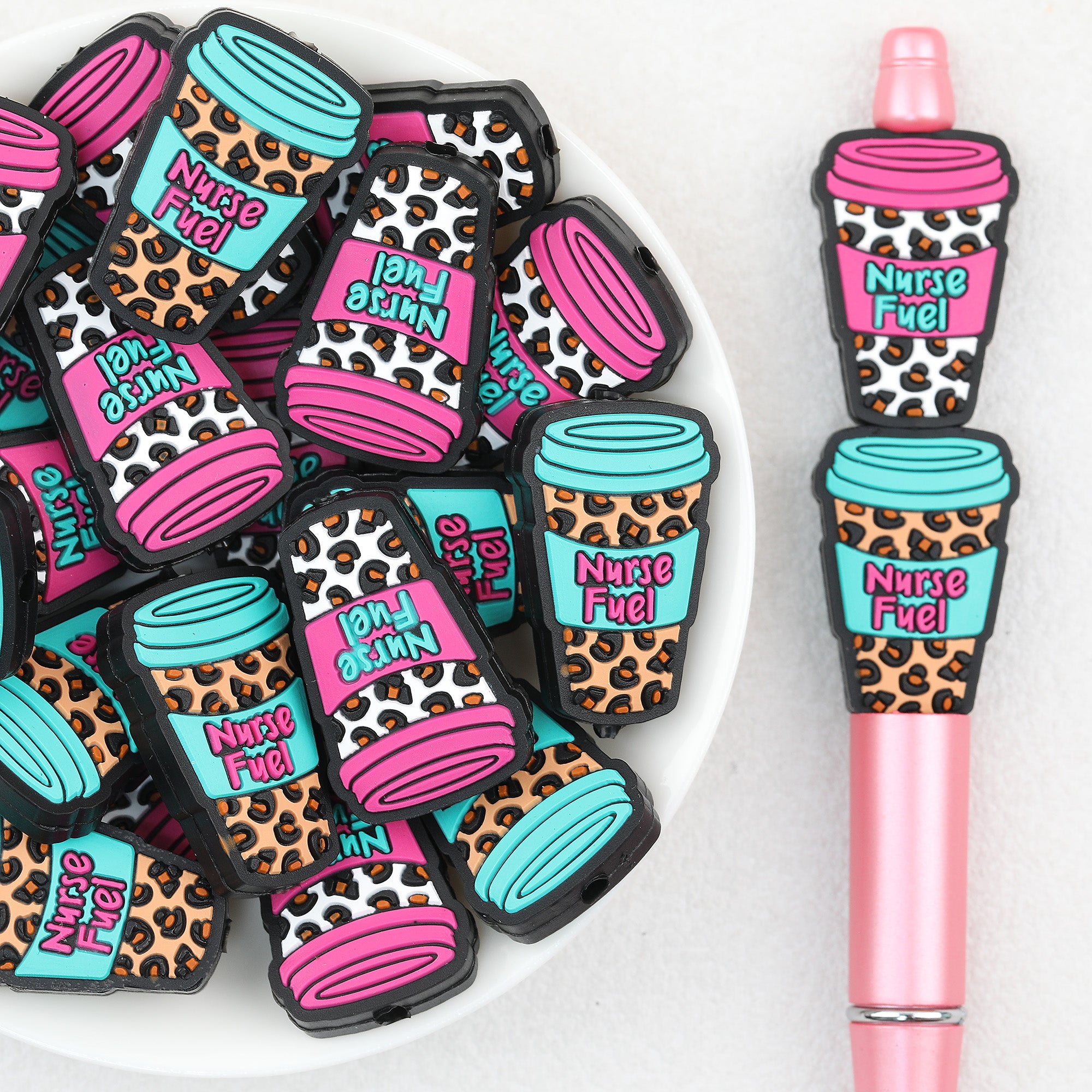  Nurse Leopard Print Beverage Cup Silicone Focal Beads 20Pcs