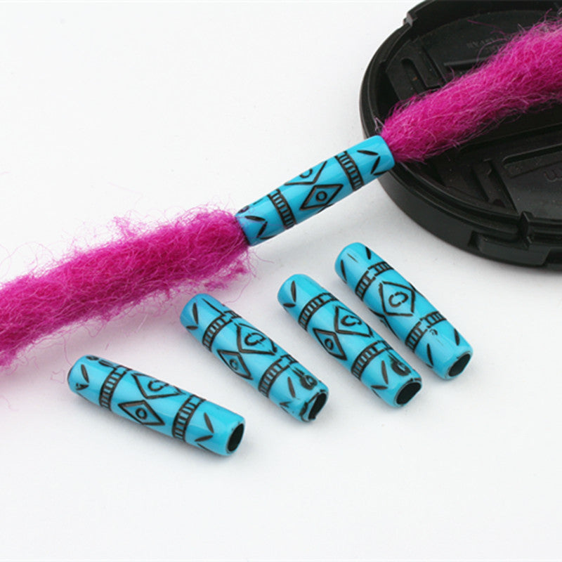 Cylindrical Acrylic Beads 25mm Blue Vintage Patterned Plastic 100pcs 5
