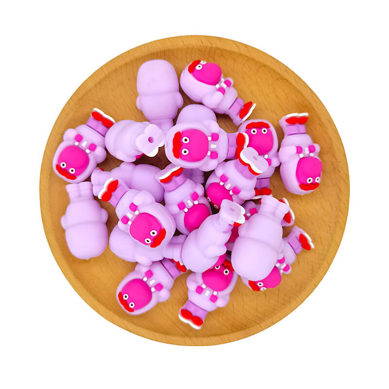 Silicone 3D Focal Beads Inside Out Pink Character Lavender Base Red Eyebrows 2