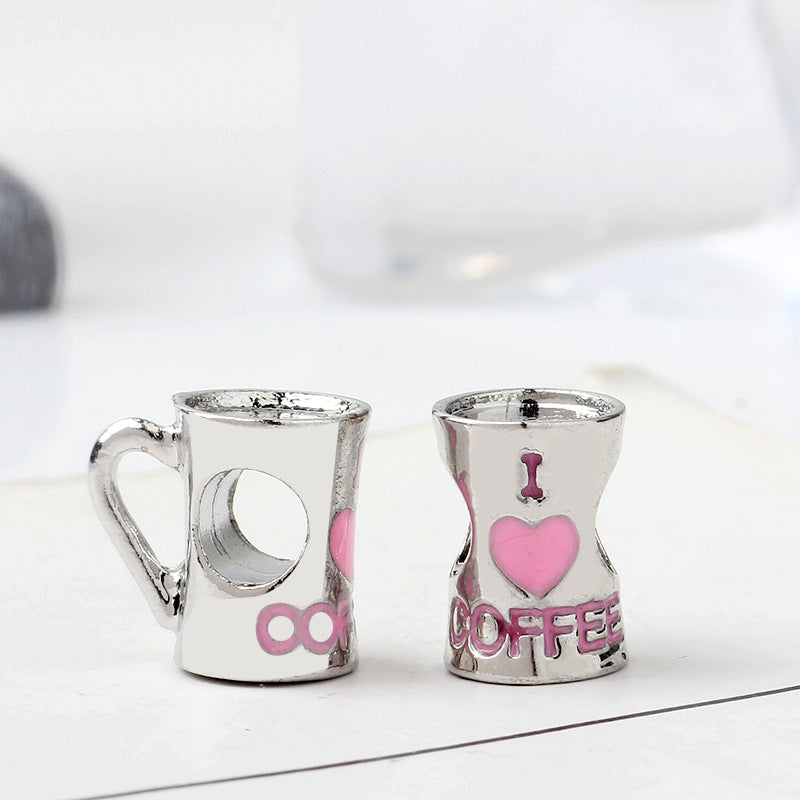 I Love Coffee Metal Beads 12mm Large Hole Enamel Alloy 5pcs 4