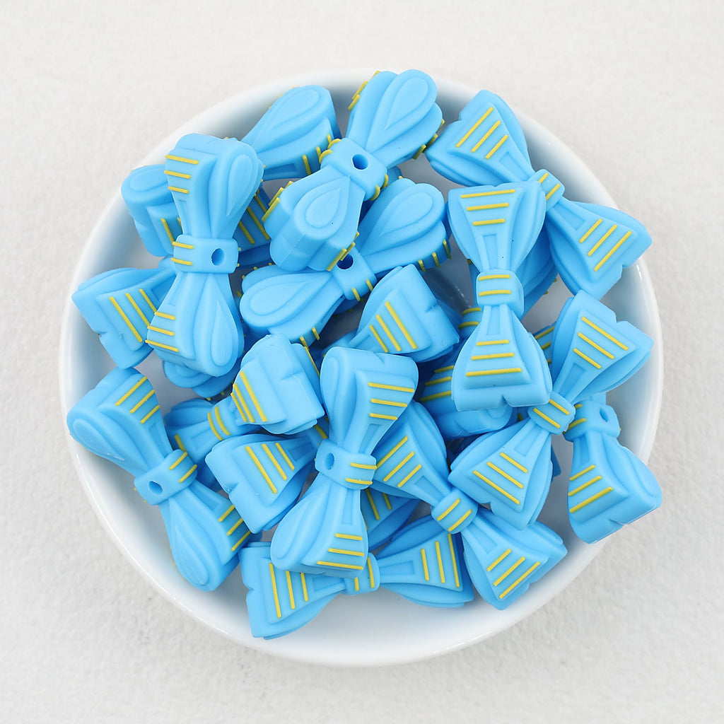 3D Father's Day Blue Bowtie Silicone Focal Beads 20pcs