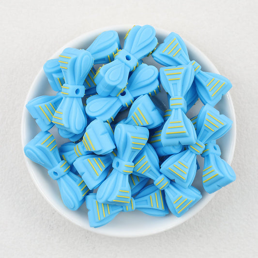3D Father's Day Blue Bowtie Silicone Focal Beads 20pcs