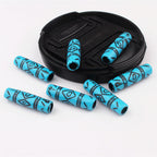Cylindrical Acrylic Beads 25mm Blue Vintage Patterned Plastic 100pcs 2
