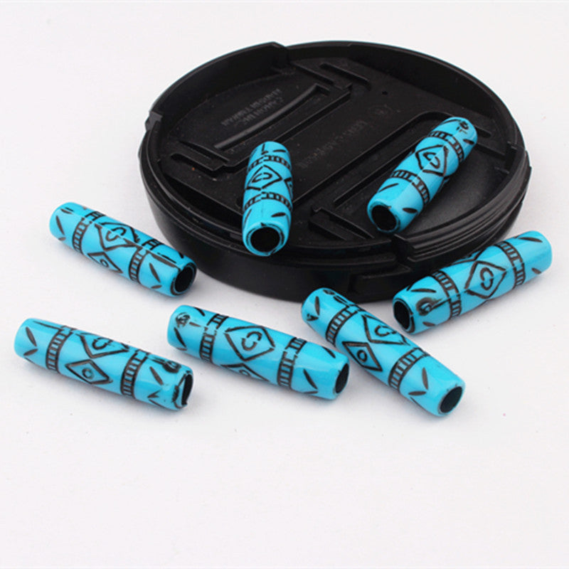 Cylindrical Acrylic Beads 25mm Blue Vintage Patterned Plastic 100pcs 2