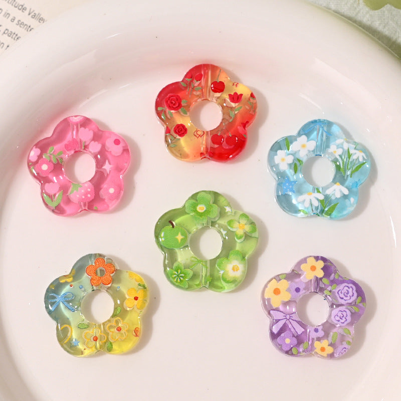 Floral Pattern Five-Petal Flower Acrylic Beads 26mm 10pcs