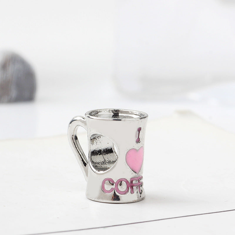I Love Coffee Metal Beads 12mm Large Hole Enamel Alloy 5pcs 3