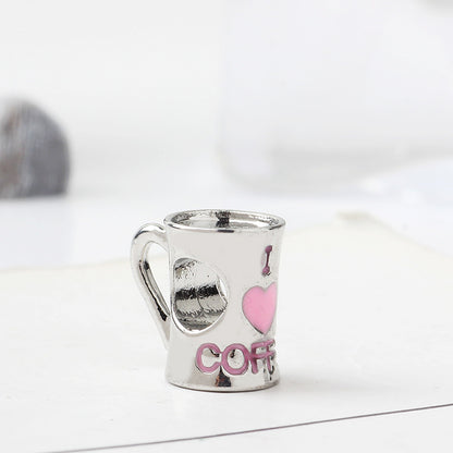 I Love Coffee Metal Beads 12mm Large Hole Enamel Alloy 5pcs 3