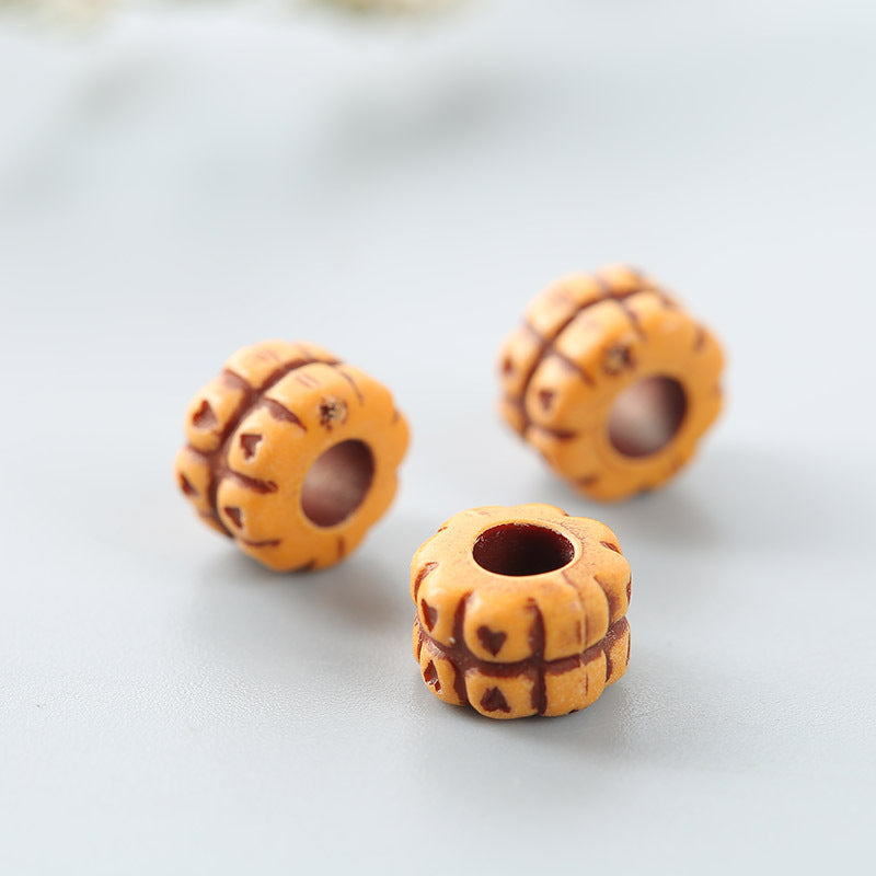 Heart Acrylic Beads 9mm x 6mm Checkered Wood Pattern Plastic 100pcs 2