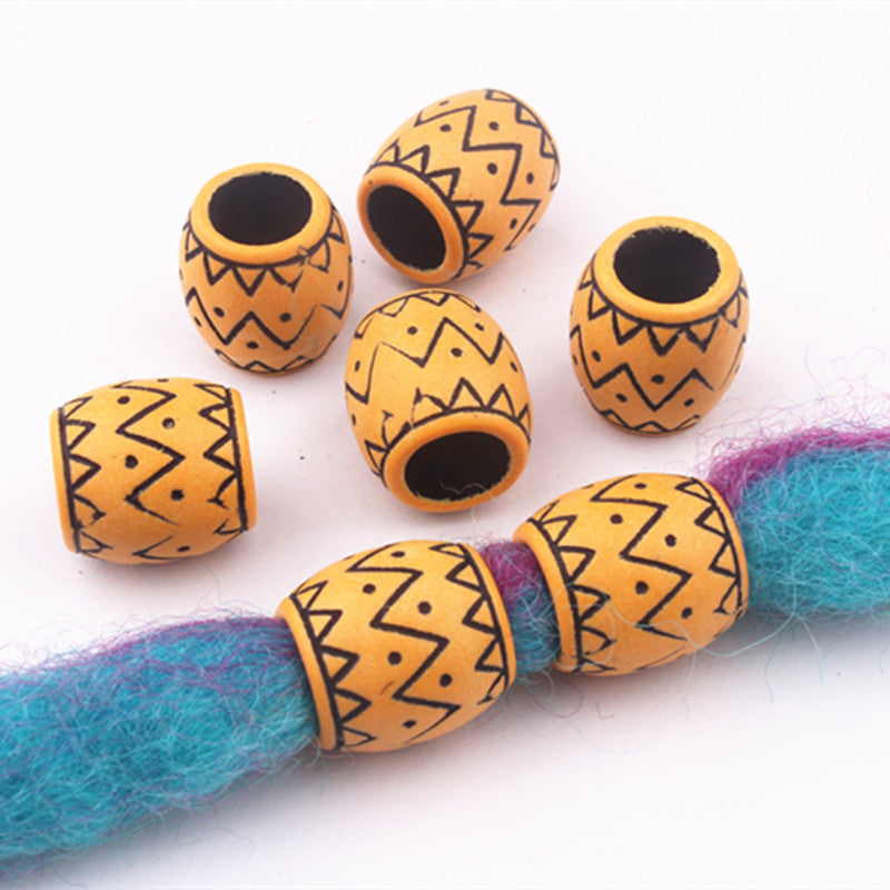 Vintage Patterned Acrylic Beads 15mm Imitation Wood Plastic Dreadlock 10pcs