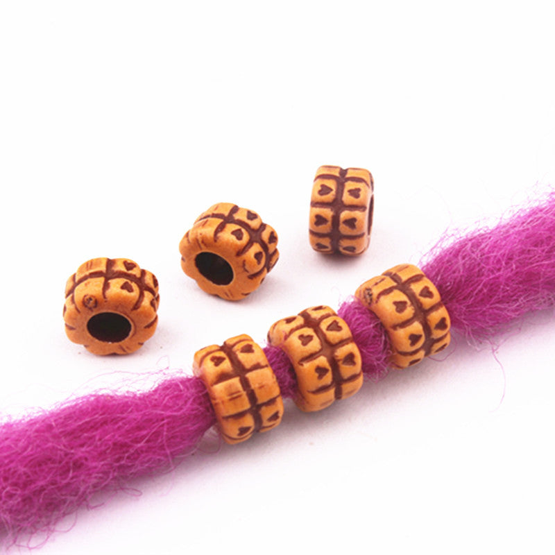 Heart Acrylic Beads 9mm x 6mm Checkered Wood Pattern Plastic 100pcs