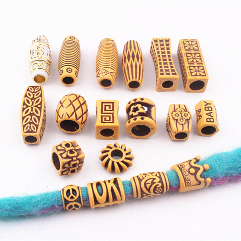 Striped Acrylic Beads Wood Imitation Plastic Dreadlock Style 100pcs