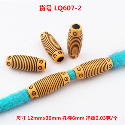 Striped Acrylic Beads Wood Imitation Plastic Dreadlock Style 100pcs 6