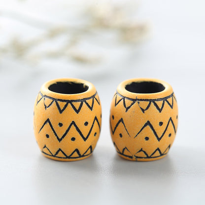 Vintage Patterned Acrylic Beads 15mm Imitation Wood Plastic Dreadlock 10pcs 3