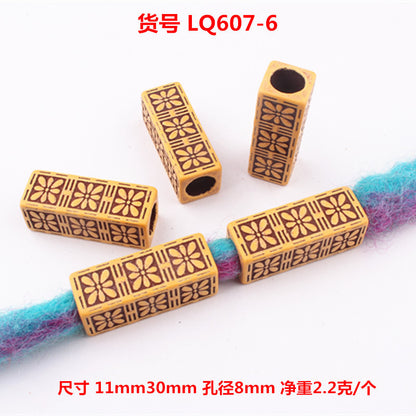 Striped Acrylic Beads Wood Imitation Plastic Dreadlock Style 100pcs 10