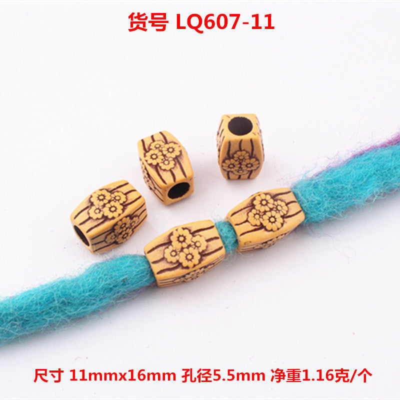 Striped Acrylic Beads Wood Imitation Plastic Dreadlock Style 100pcs 15