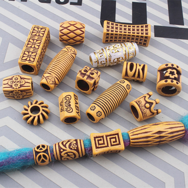 Striped Acrylic Beads Wood Imitation Plastic Dreadlock Style 100pcs 2