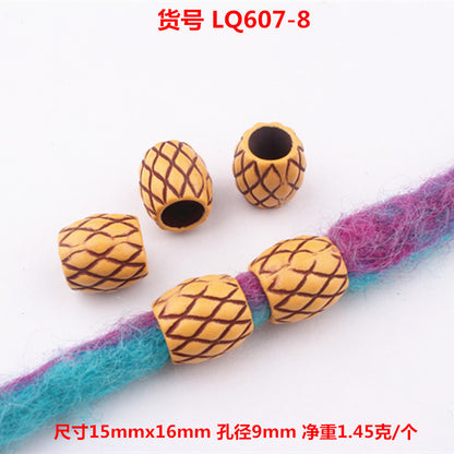 Striped Acrylic Beads Wood Imitation Plastic Dreadlock Style 100pcs 12