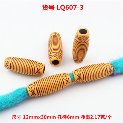 Striped Acrylic Beads Wood Imitation Plastic Dreadlock Style 100pcs 7
