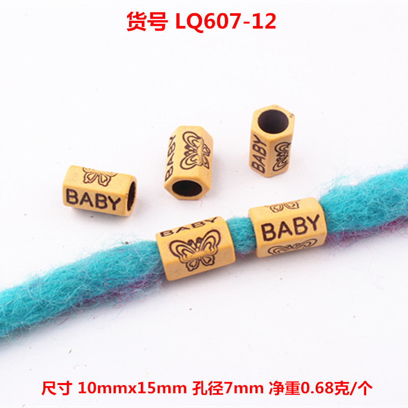 Striped Acrylic Beads Wood Imitation Plastic Dreadlock Style 100pcs 16