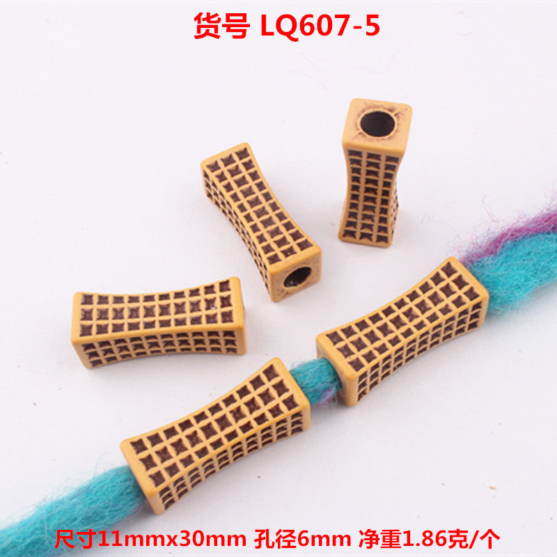 Striped Acrylic Beads Wood Imitation Plastic Dreadlock Style 100pcs 9