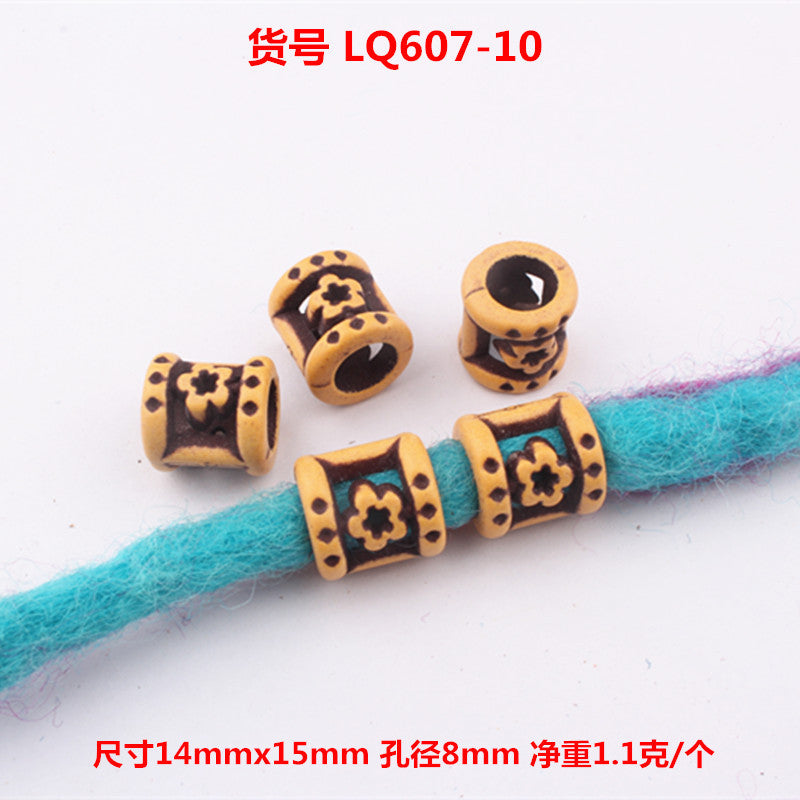 Striped Acrylic Beads Wood Imitation Plastic Dreadlock Style 100pcs 14