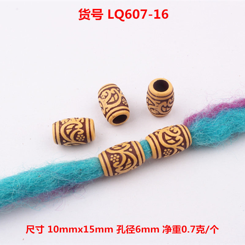 Striped Acrylic Beads Wood Imitation Plastic Dreadlock Style 100pcs 20
