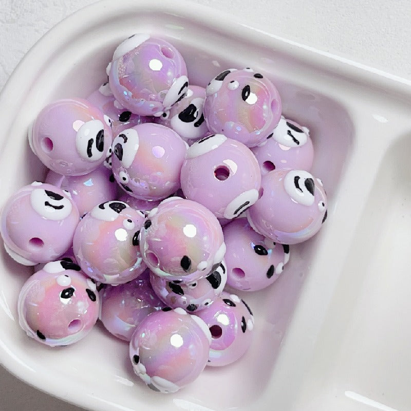 Hand Painted Bear Round Acrylic Beads 16mm Pastel Colors 10pcs 9