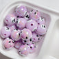 Hand Painted Bear Round Acrylic Beads 16mm Pastel Colors 10pcs 9