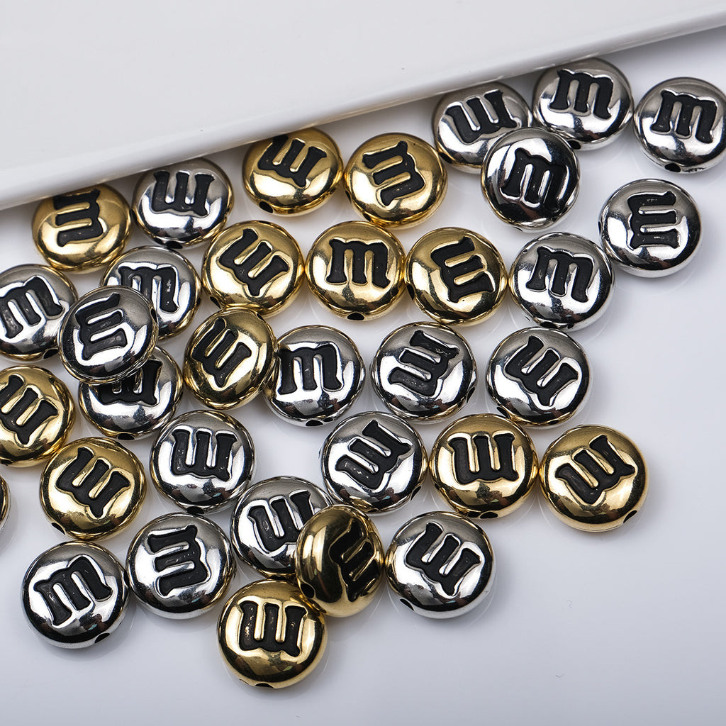Plating Acrylic Beads 14mm Glossy Gold Silver Metallic M&M Style 100pcs