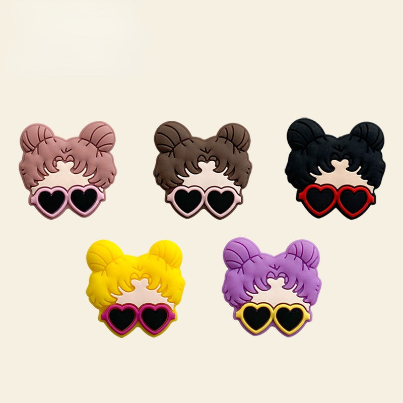 Silicone Focal Beads Glass Girl Double Buns Heart Sunglasses 20pcs 2