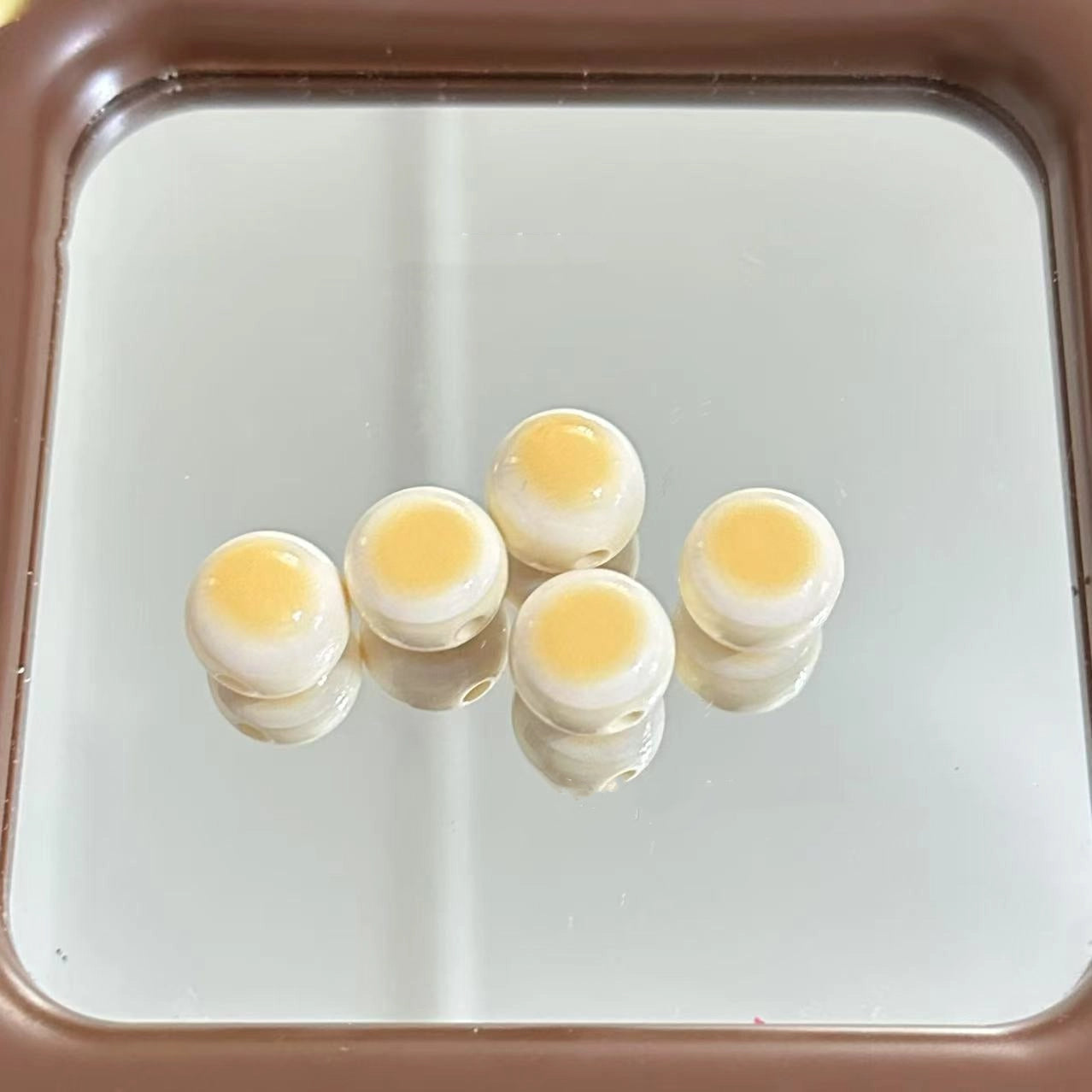 Steamed Bun Acrylic Beads 14mm Glossy Mixed Cream Coffee 20pcs 2
