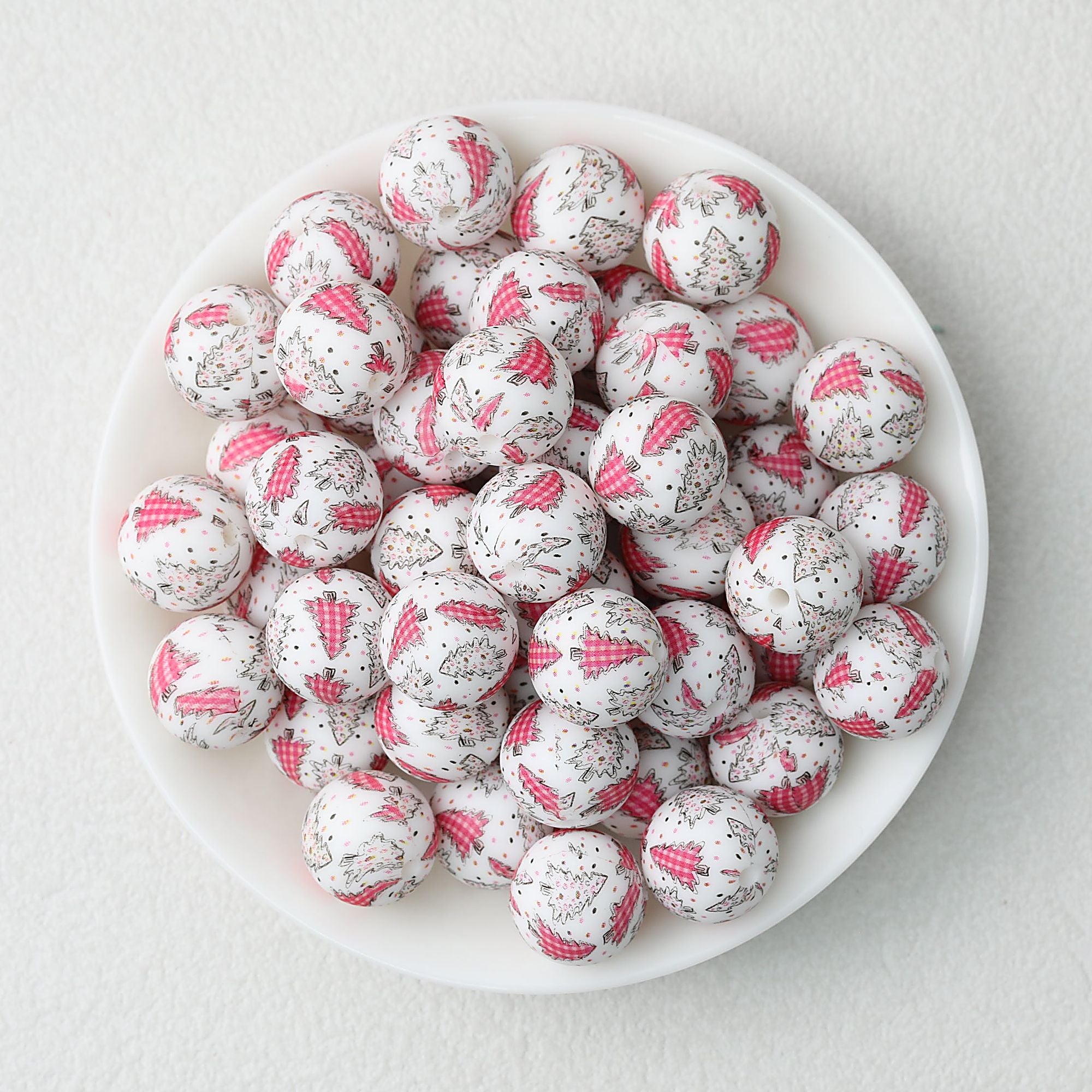 15mm Printed Silicone Beads with Nurse Ambulance and Floral Designs 50pcs - Pink Pine