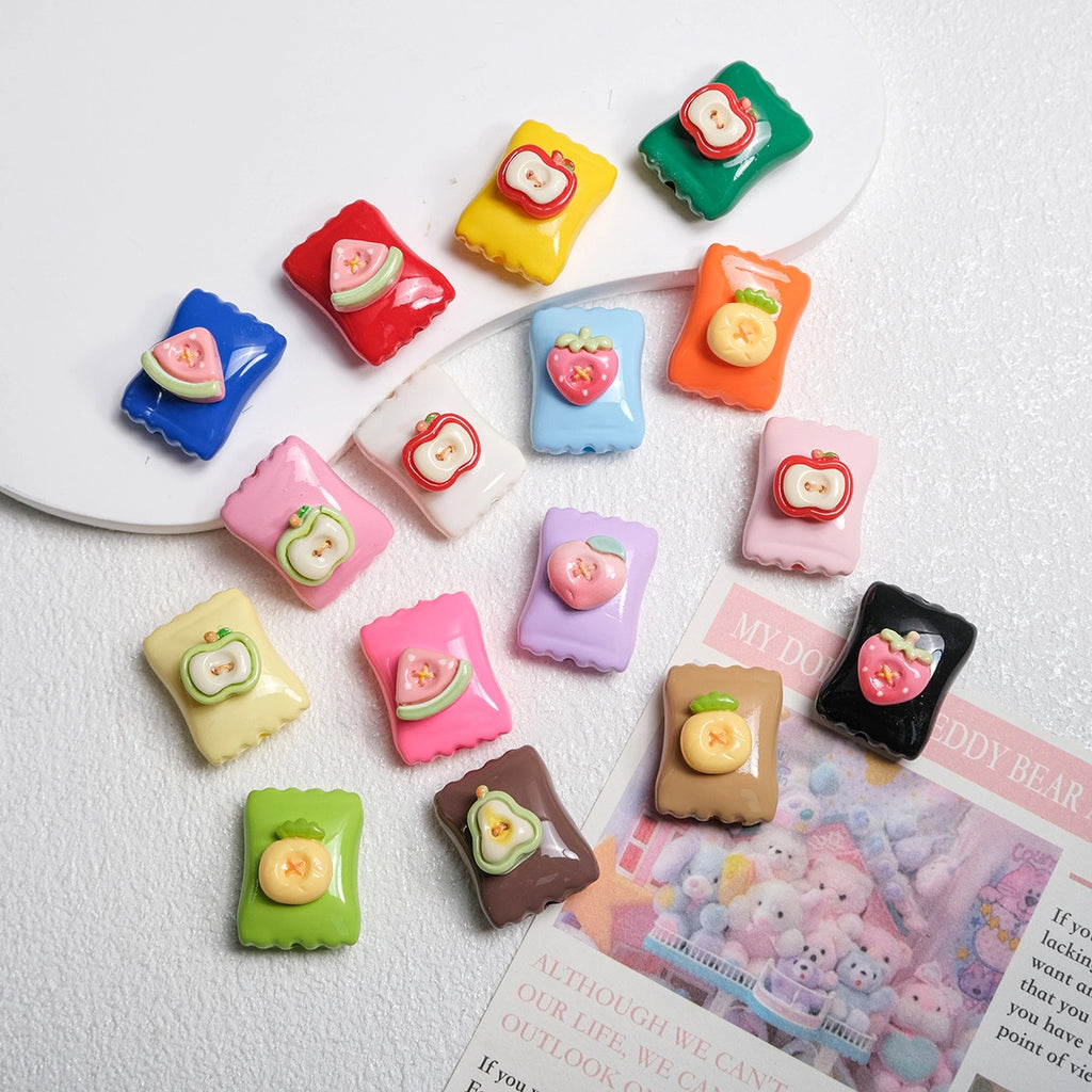 Fruit Snack Bag Acrylic Square Beads 23mm Glossy Detailed 10pcs